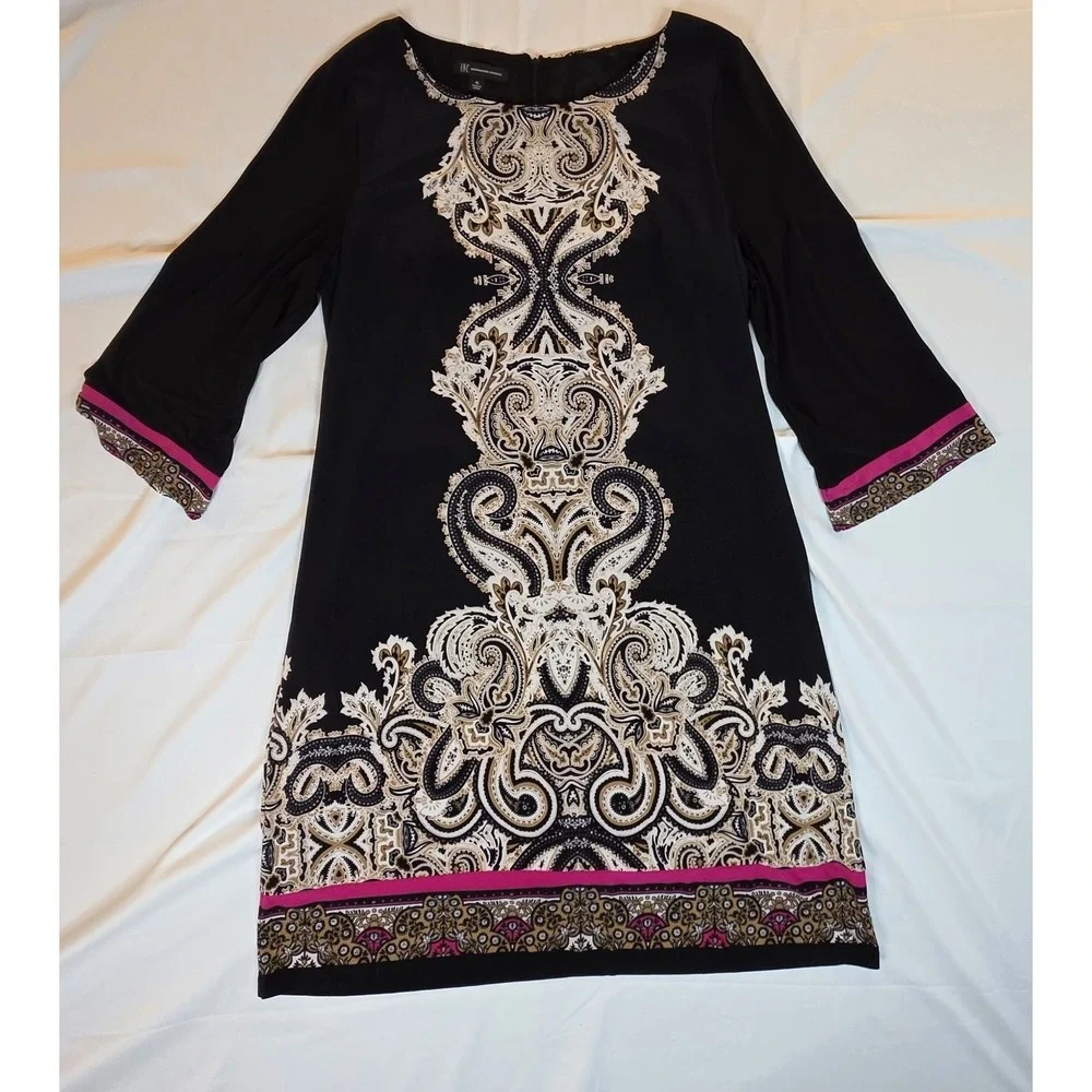 INC International Concepts Dress XL Black Paisley Baroque Print Shift Tunic 3/4 - Picture 4 of 13